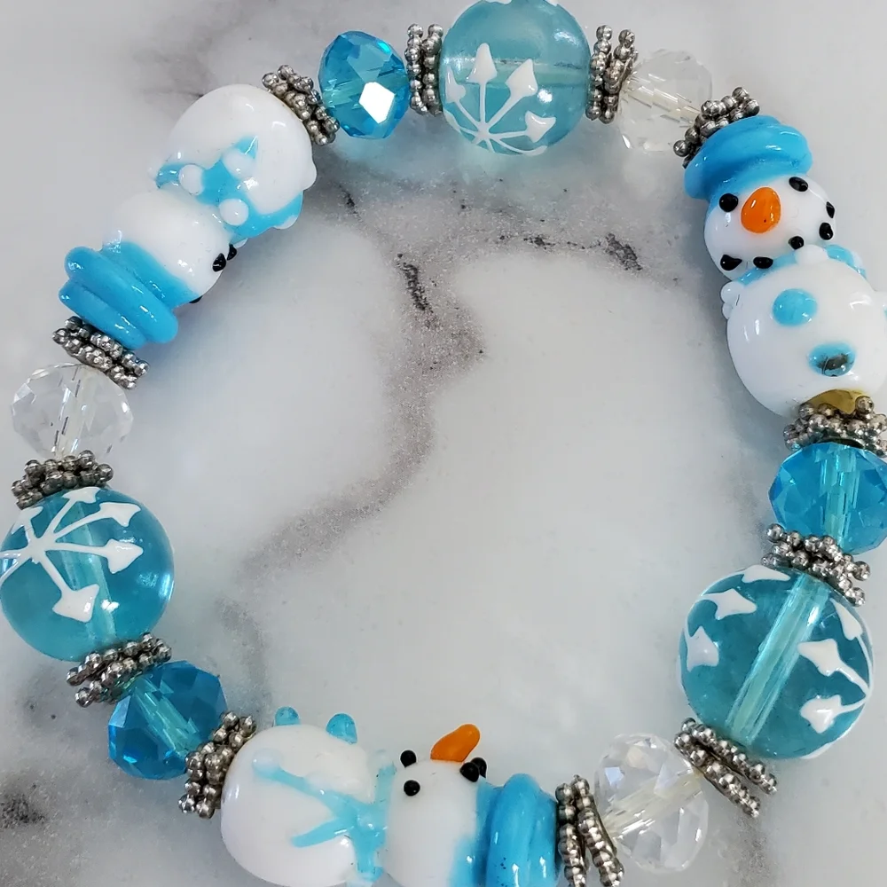 Snowman Lampwork Stretch Bracelet